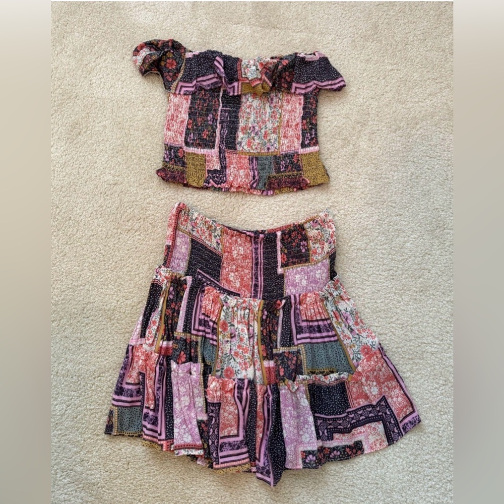 Olivaceous Multicolor Patchwork Skirt Set NWT - image 1